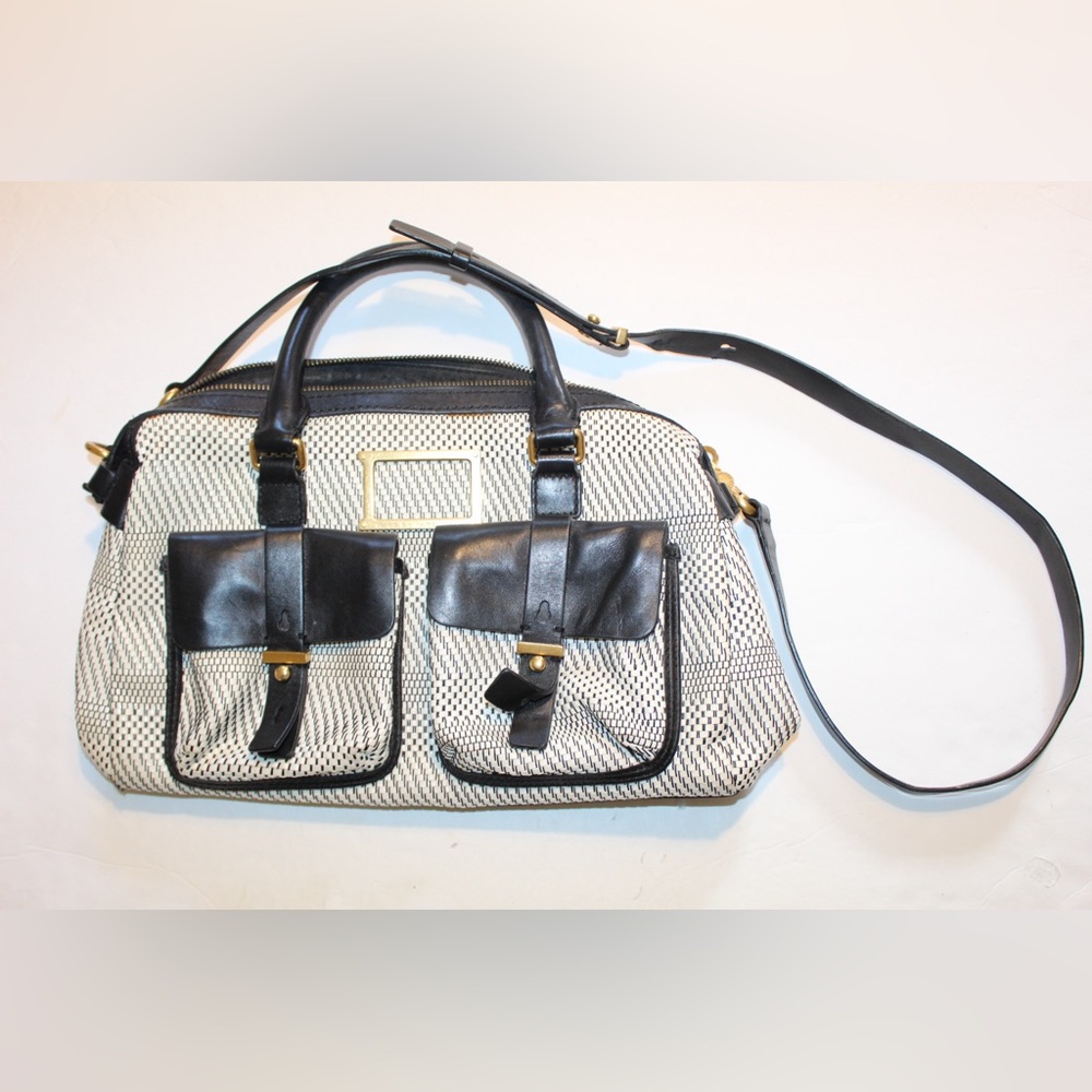 Marc Jacobs Werdie Weavy White and Black Satchel Bag